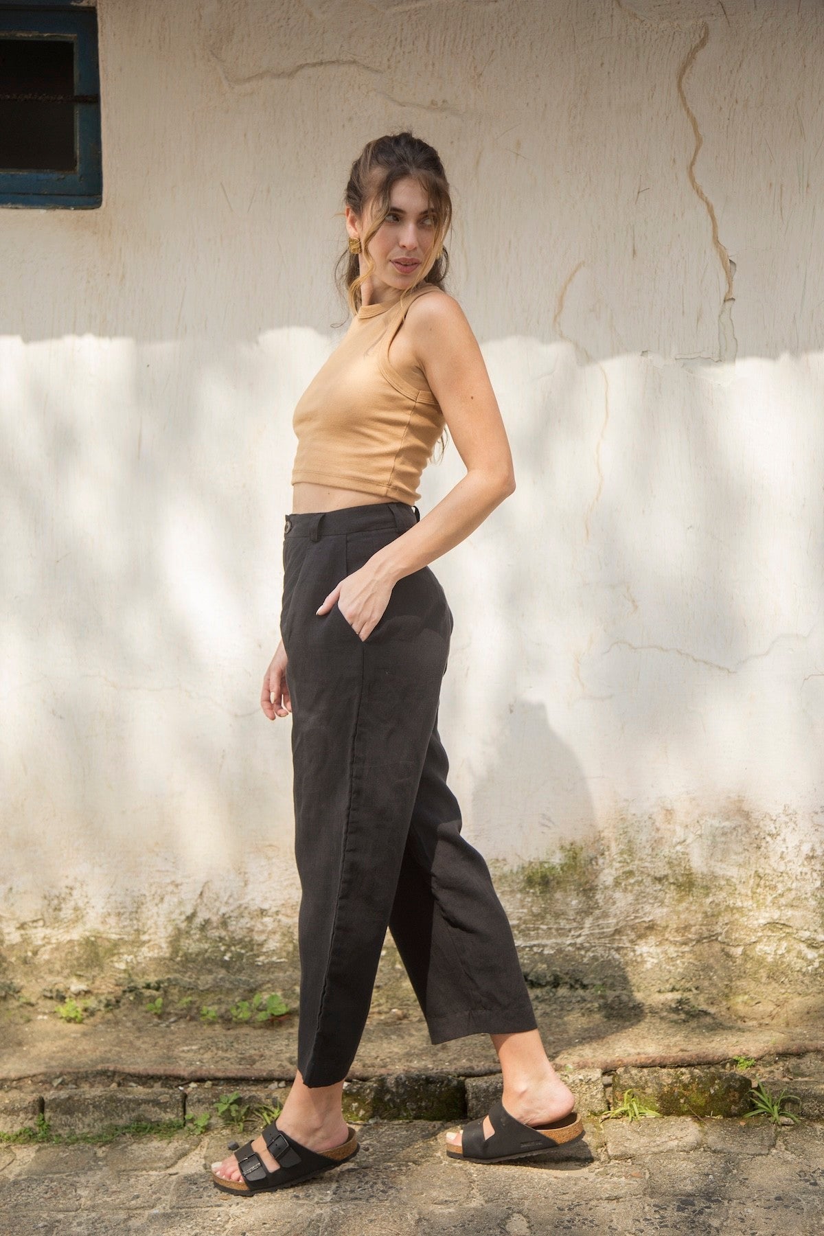 calça 100% linho feminina Carmelo