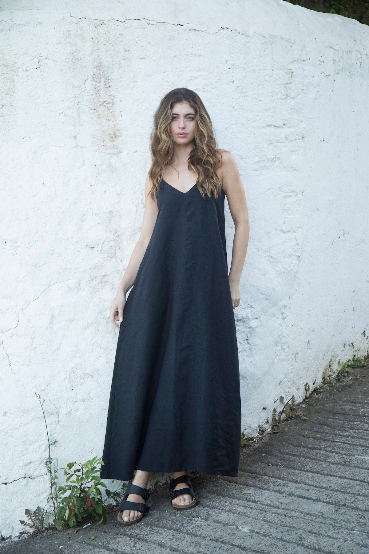 vestido 100% linho feminino preto Sal