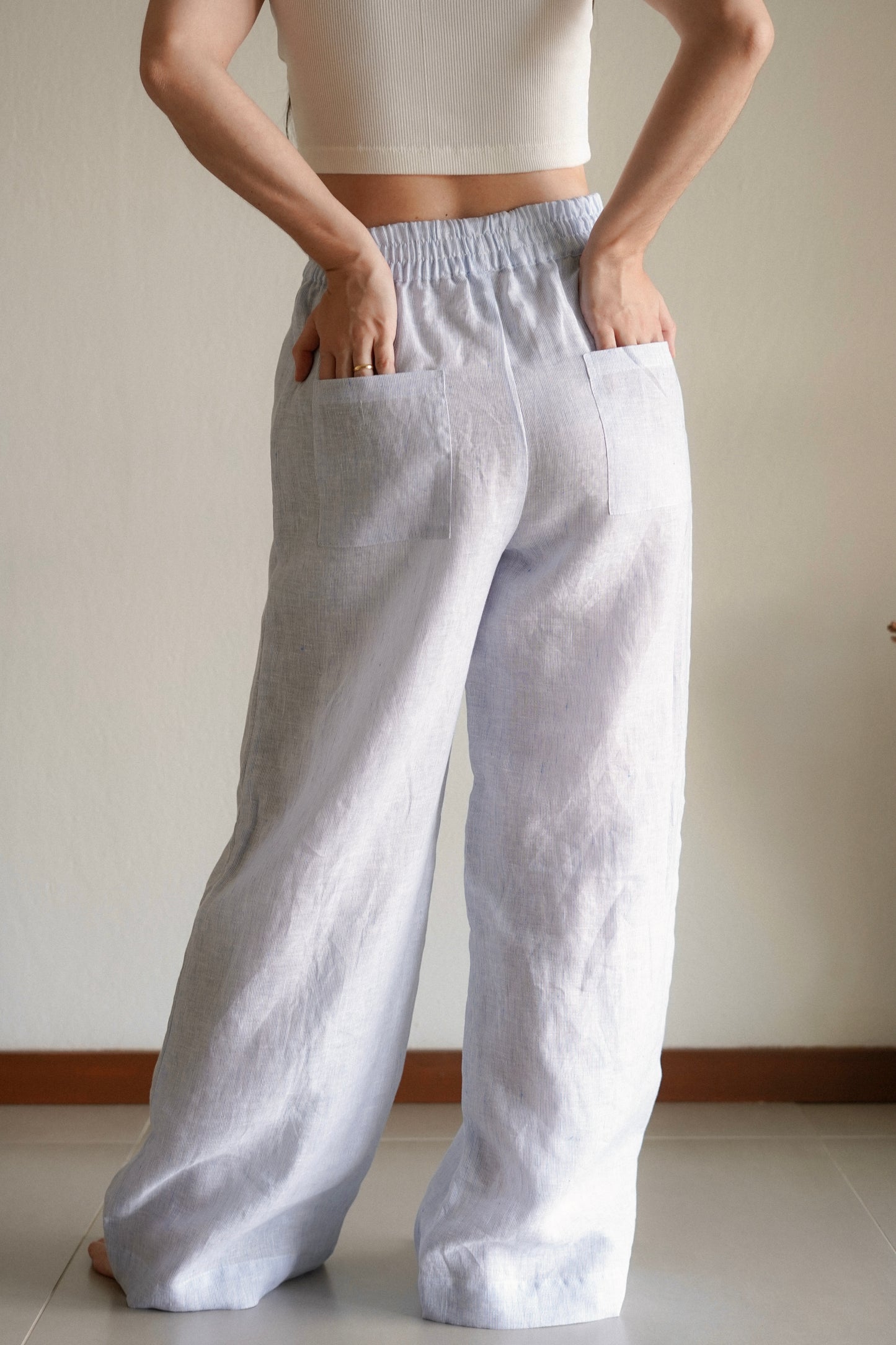 calça 100% linho italiano feminina lagoa