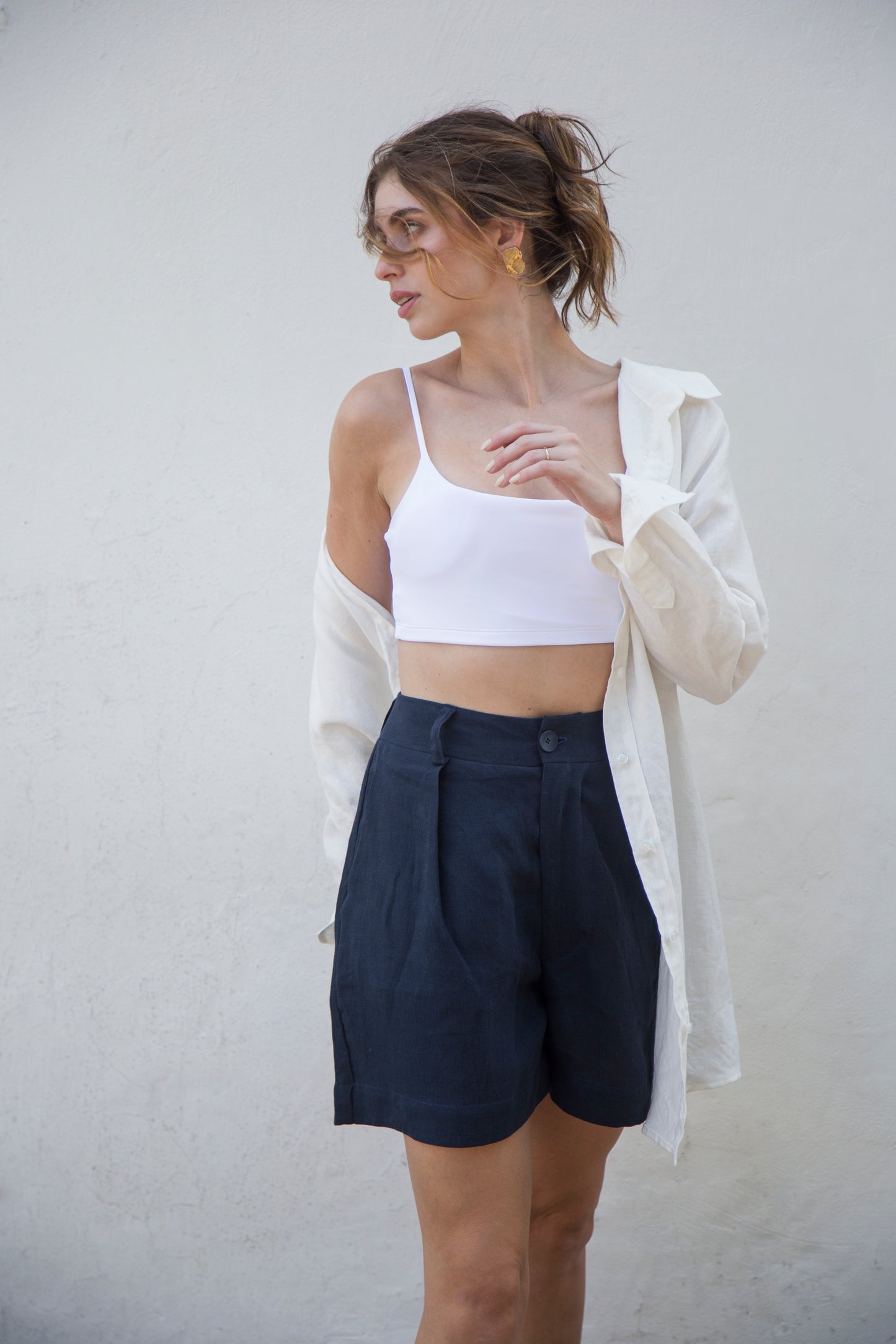 short Camille 100% linho feminino pronta entrega