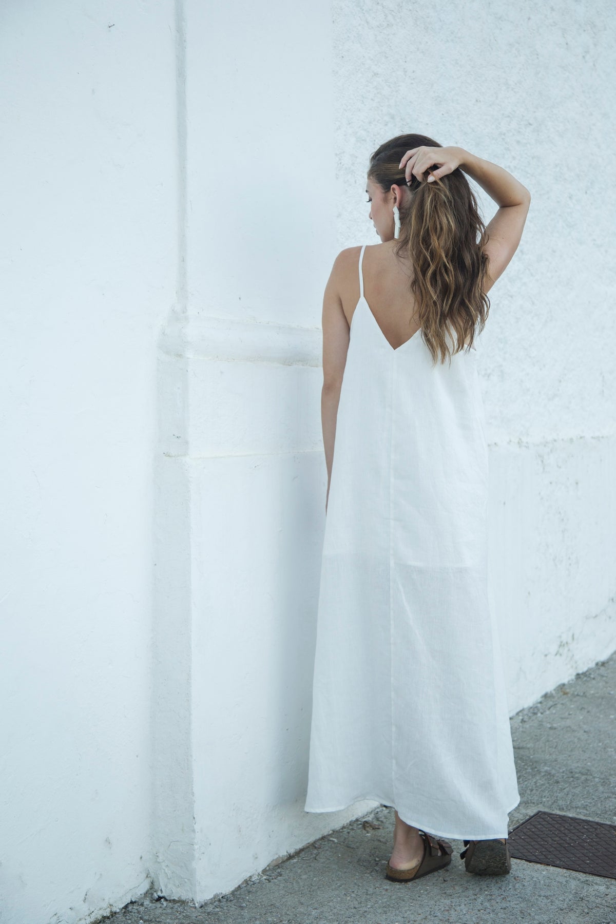 vestido 100% linho feminino off-white Sal