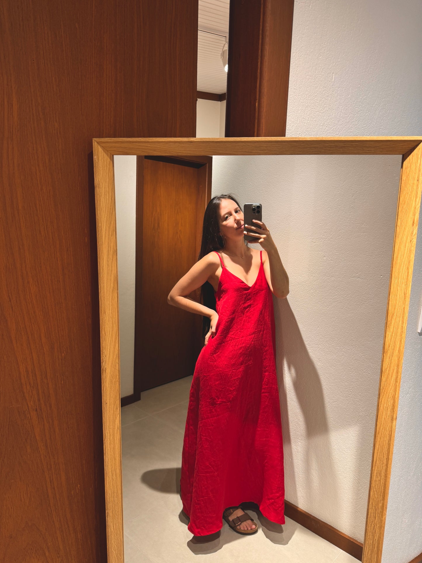 vestido 100% linho feminino sal