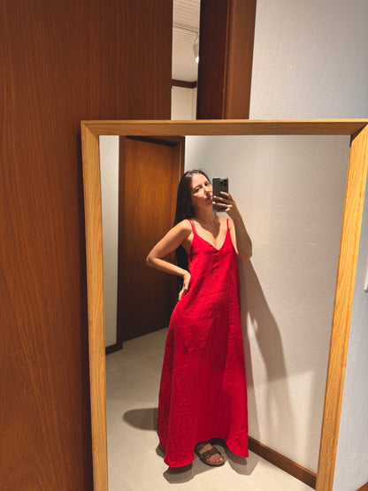 vestido 100% linho feminino sal