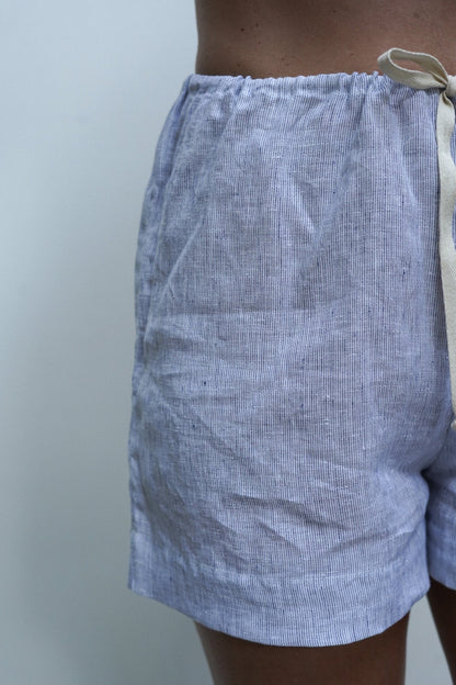 short 100% linho italiano listrado Rome