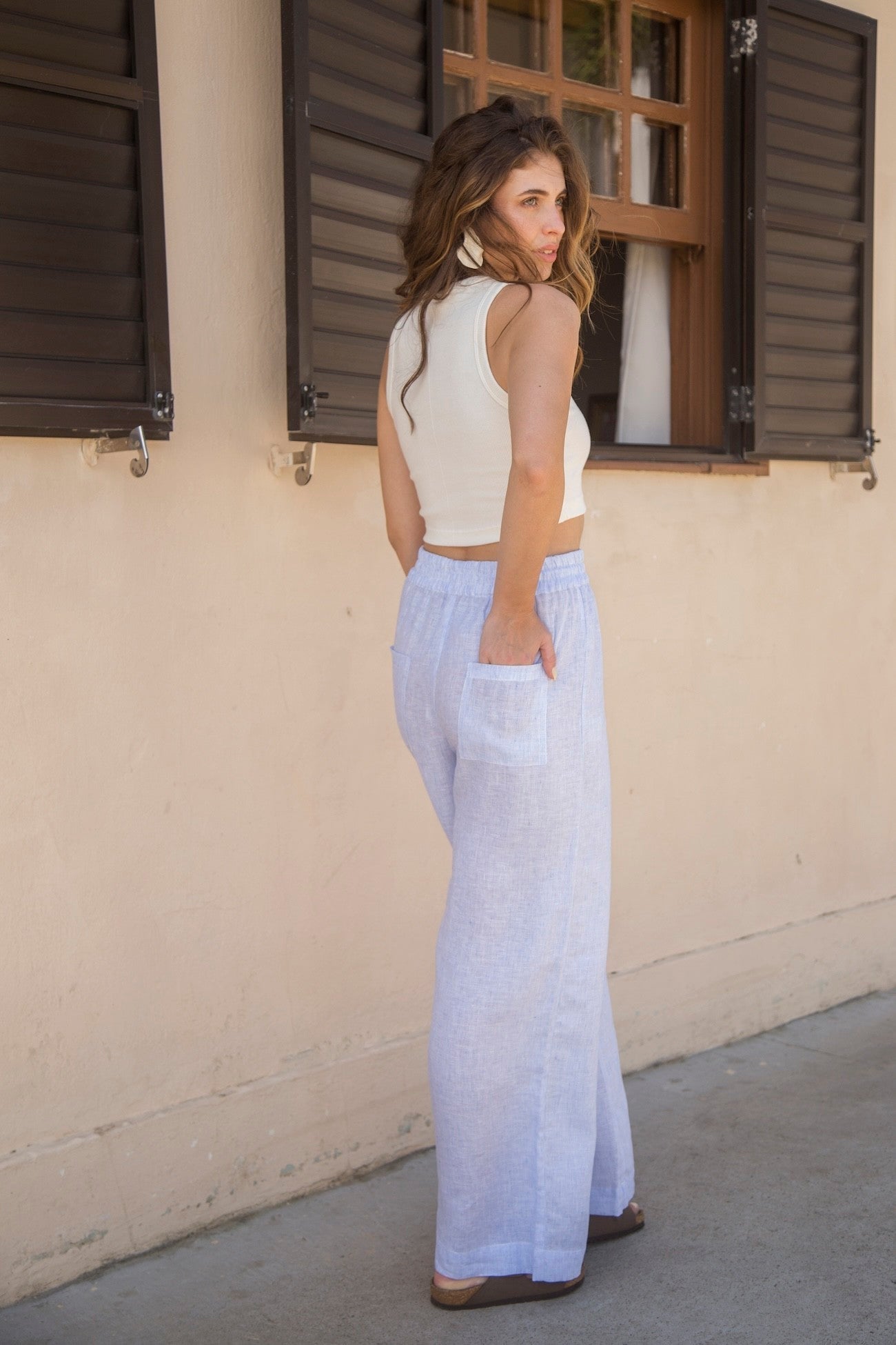 calça 100% linho italiano feminina lagoa