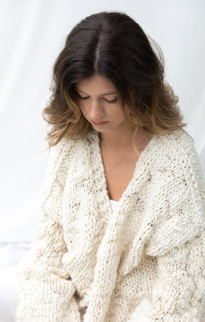 cardigan lã merino feminino nature