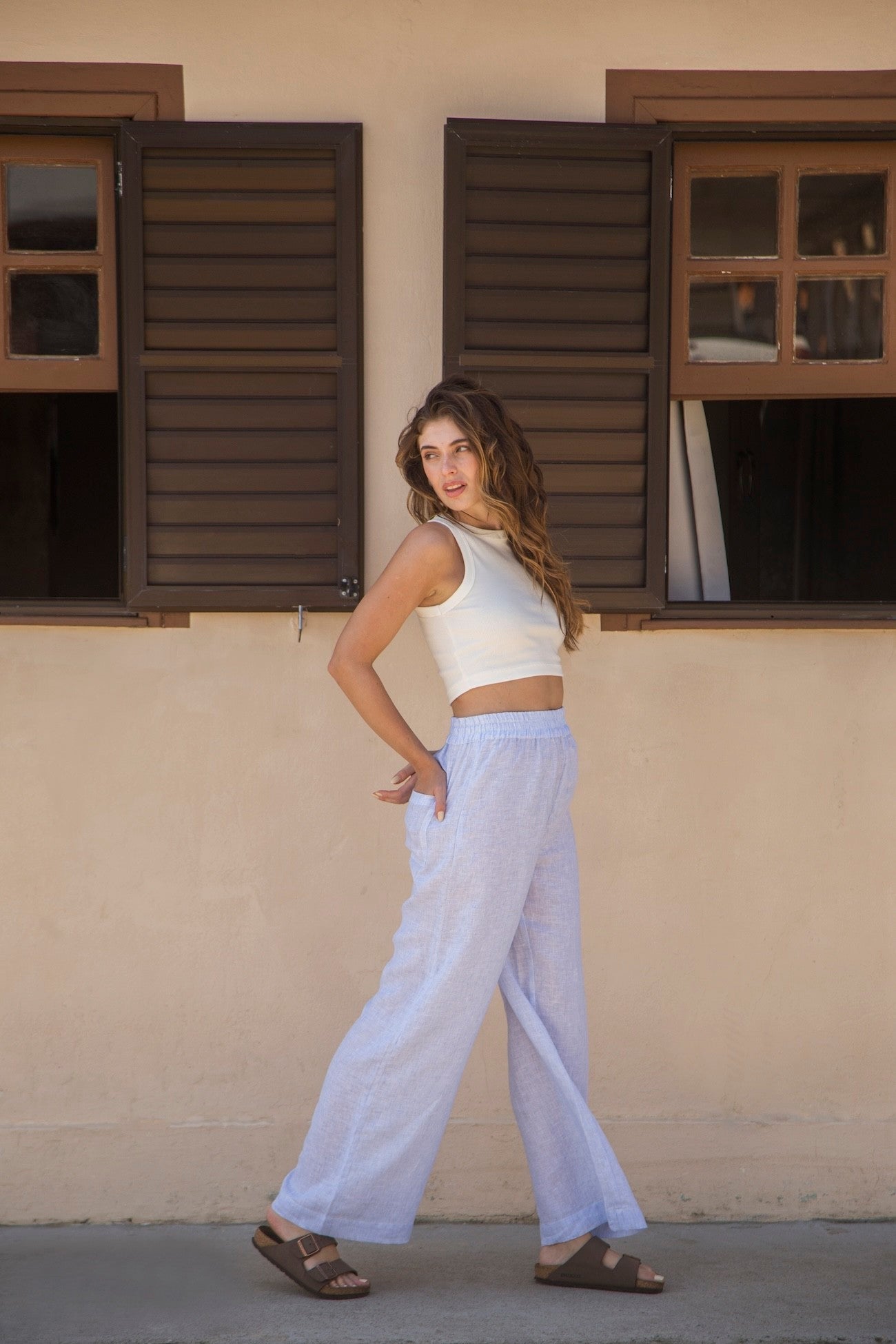 calça 100% linho italiano feminina lagoa