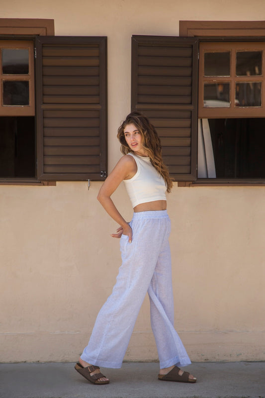 calça 100% linho italiano feminina lagoa